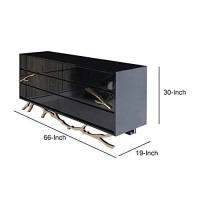 Benjara 6 Drawer Wooden Dresser With Metal Legs And Accents, Black And Gold