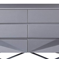 Benjara Wooden Dresser With 6 Drawers And V Shaped Metal Legs, Gray