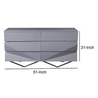 Benjara Wooden Dresser With 6 Drawers And V Shaped Metal Legs, Gray