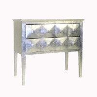 Benjara Wooden Accent Chest With Raised Geometric Prism Design, Silver