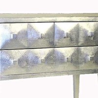 Benjara Wooden Accent Chest With Raised Geometric Prism Design, Silver