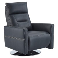 Benjara Leatherette Recliner With Round Metal Base And Contrast Stitching, Blue