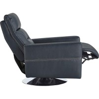 Benjara Leatherette Recliner With Round Metal Base And Contrast Stitching, Blue