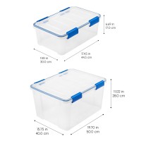 Iris Usa 265 44 Quart Combo Weatherpro Plastic Storage Box With Durable Lid And Seal And Secure Latching Buckles Clear With