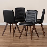 Baxton Studio Pernille Modern Transitional Black Faux Leather Upholstered Walnut Finished Wood 5-Piece Dining Set