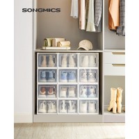 Songmics Shoe Boxes Pack Of 12 Shoe Storage Organizers Stackable Clear Plastic Boxes For Closet Sneakers 99 X 137 X 74 In