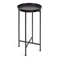 Kate And Laurel Celia Round Metal Foldable Accent Table With Tray Top, Black