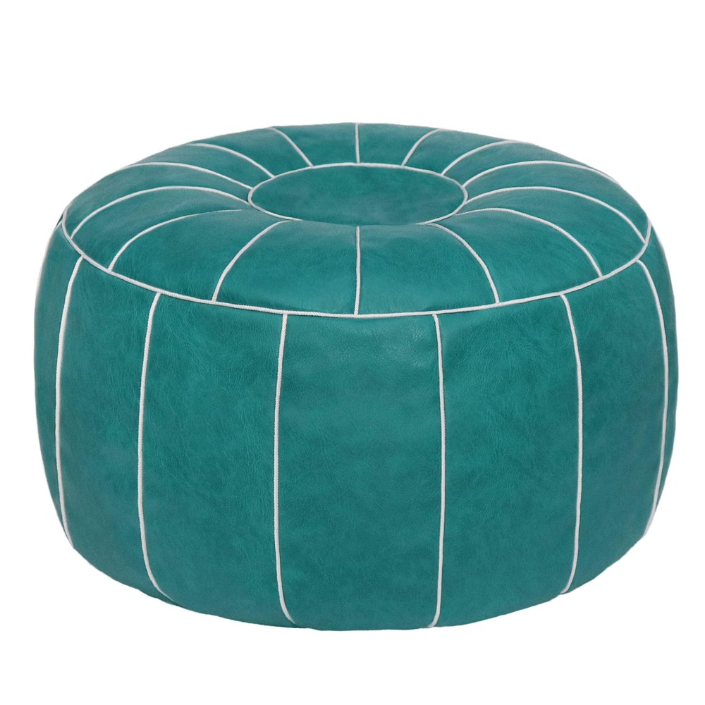 Thgonwid Unstuffed Handmade Moroccan Round Pouf Foot Stool Ottoman Seat Faux Leather Large Storage Bean Bag Floor Chair Foot Res