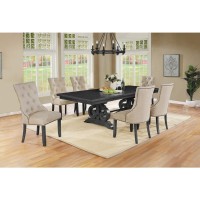 7 Piece Dining set with Dark Gray Solid wood Table and Beige Linen Fabric Side Chairs