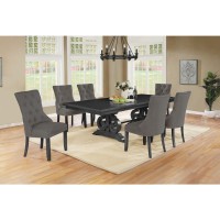 7 Piece Dining set with Dark Gray Solid wood Table and Gray Linen Fabric Side Chairs