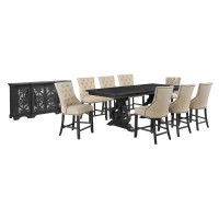 10 piece counter height set with 8 side chairs in beige and server