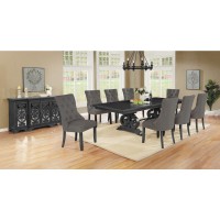 10 Piece Dining set with Dark Gray Solid wood Table 8 Gray Linen Fabric Side Chairs and a matching Sever