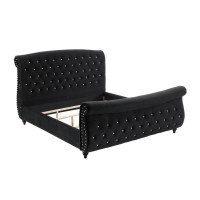 Best Master Furniture Yuliana Tufted Upholstery Sleigh Bed, Cal King, Black