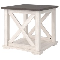 Signature Design By Ashley Dorrinson Square Modern Farmhouse End Table, Two Tone White & Brown