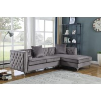 Dark Gray Velvet LShaped Tufted Faux Crystal Sofa Chaise