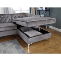 Dark Gray Velvet LShaped Tufted Faux Crystal Sofa Chaise