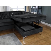 Black Velvet LShaped Tufted Faux Crystal Sofa Chaise