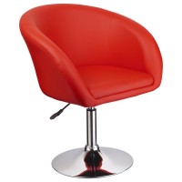 Best Master Furniture Faux Leather Swivel Coffee Chair in RedChrome Legs