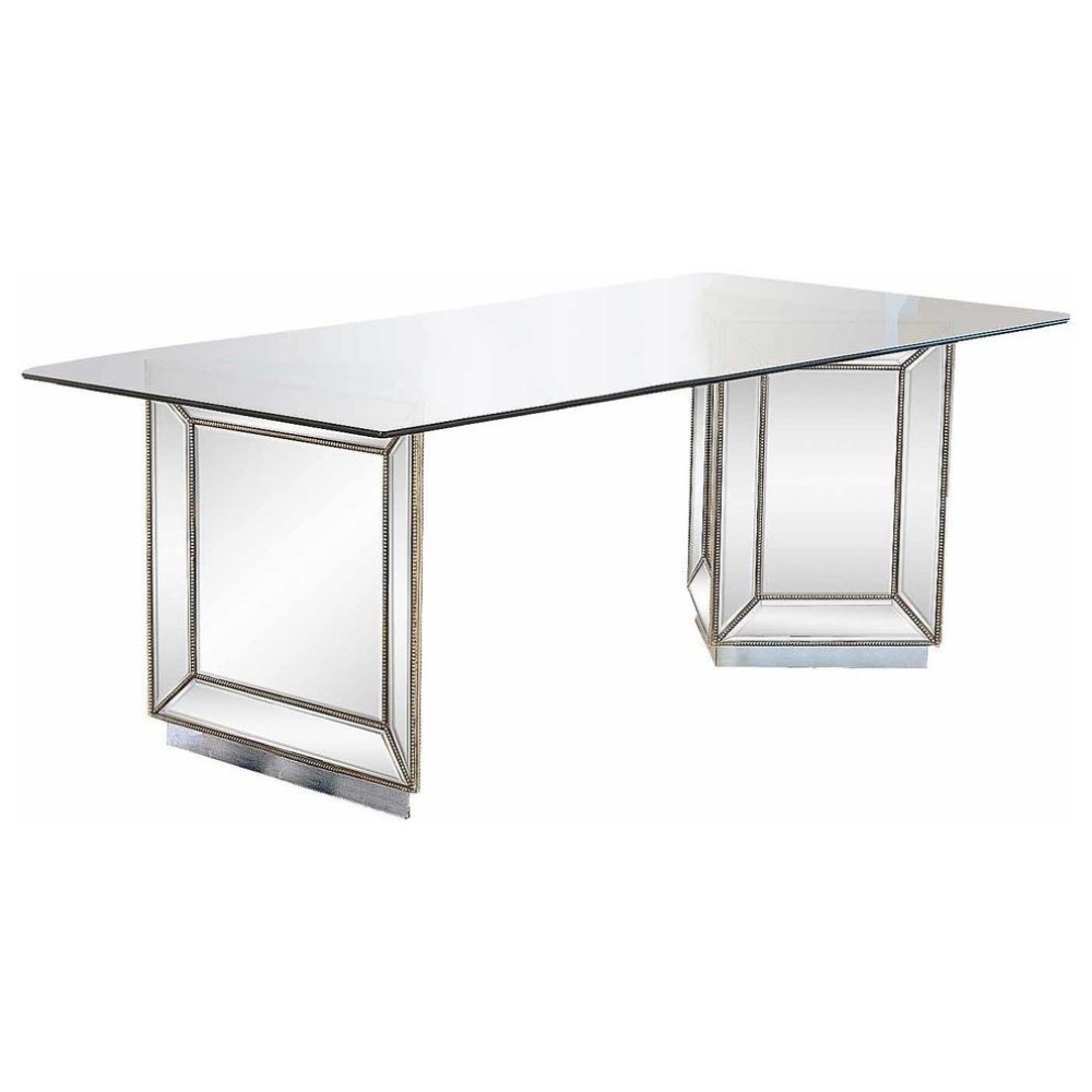 Best Master Nicolette 96 Solid Wood Dining Table in Mirrored Silver