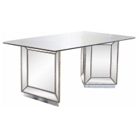 Best Master Nicolette 72 Solid Wood Dining Table in Mirrored Silver