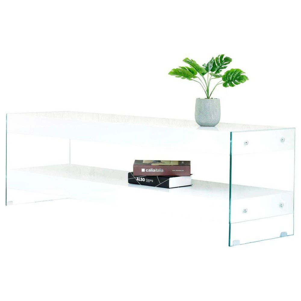 Best Master Poplar Wood and Glass 1Shelf Console Table in White Gloss