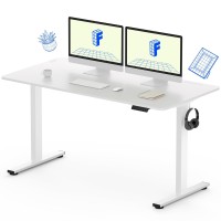 Flexispot Electric White Standing Desk Whole Piece 55 X 28 Inch Desktop Adjustable Height Desk Home Office Computer Workstation