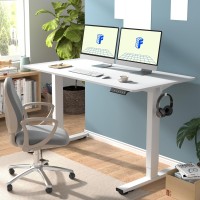 Flexispot Electric White Standing Desk Whole Piece 55 X 28 Inch Desktop Adjustable Height Desk Home Office Computer Workstation