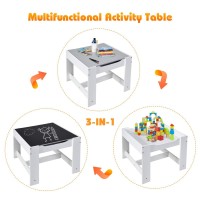 Costzon Kids Table And Chair Set, 3 In 1 Wooden Activity Table With Storage Drawer, Detachable Tabletop For Children Drawing Reading Art Craft, Playroom, Nursery, Toddler Table And Chair Set, Gray