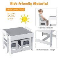 Costzon Kids Table And Chair Set, 3 In 1 Wooden Activity Table With Storage Drawer, Detachable Tabletop For Children Drawing Reading Art Craft, Playroom, Nursery, Toddler Table And Chair Set, Gray