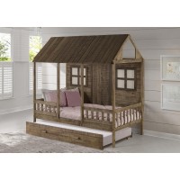 Twin Front Porch Low Loft In Rustic Driftwood Finish WTwin Trundle Bed