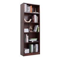 5 Shelf Wood Bookcase Freestanding Display Shelf Adjustable Layers Bookshelf For Home Office Library Small Narrow Space(Cherry, 5-Layers,24.4W X 11.6D X 68.9H Inch)