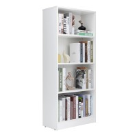 4 Shelf Wood Bookcase Freestanding Display Shelf Adjustable Layers Bookshelf For Home Office Library Small Narrow Space(24.4W X 11.6D X 55.9H Inch,White,4-Layers)