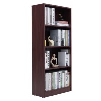 4 Shelf Wood Bookcase Freestanding Display Shelf Adjustable Layers Bookshelf For Home Office Library Small Narrow Space(24.4W X 11.6D X 55.9H Inch,Mahogany,4-Layers)