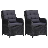 Vidaxl Patio Chairs 2 Pcs, Patio Dining Chair With Cushions, All Weather Patio Furniture Single Chair For Deck Garden Lawn Balcony, Poly Rattan Black