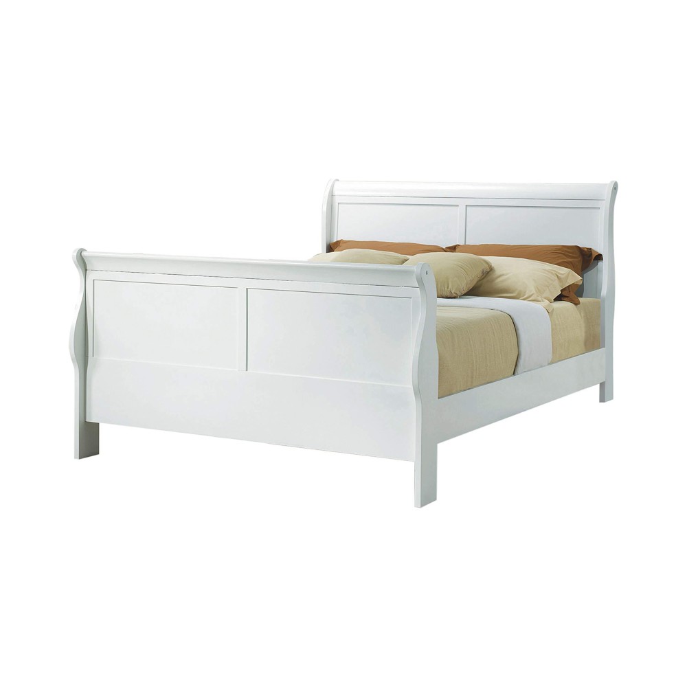 Benjara Traditional Style Full Size Wooden Bed With Bevelled Edges, White