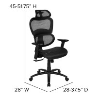 Ergonomic Mesh Office Chair With 2-To-1 Synchro-Tilt, Adjustable Headrest, Lumbar Support, And Adjustable Pivot Arms In Black