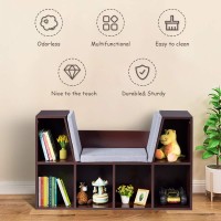 Costzon 6-Cubby Kids Bookcase With Cushioned Reading Nook, Multi-Purpose Wooden Toy Storage And Organizer Cabinet, Corner Book Shelf For Kids Room, Bedroom, Nursery (Espresso)