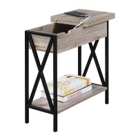 Convenience Concepts Tucson Flip Top End Table With Charging Station And Shelf 2375L X 1125W X 24H Sandstone