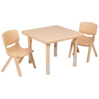 24 Square Natural Plastic Height Adjustable Activity Table Set with 2 Chairs
