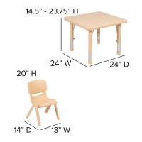 24 Square Natural Plastic Height Adjustable Activity Table Set with 2 Chairs