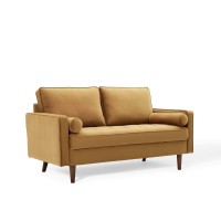 Modway Valour Performance Velvet Loveseat, Cognac Valour Performance Velvet Loveseat