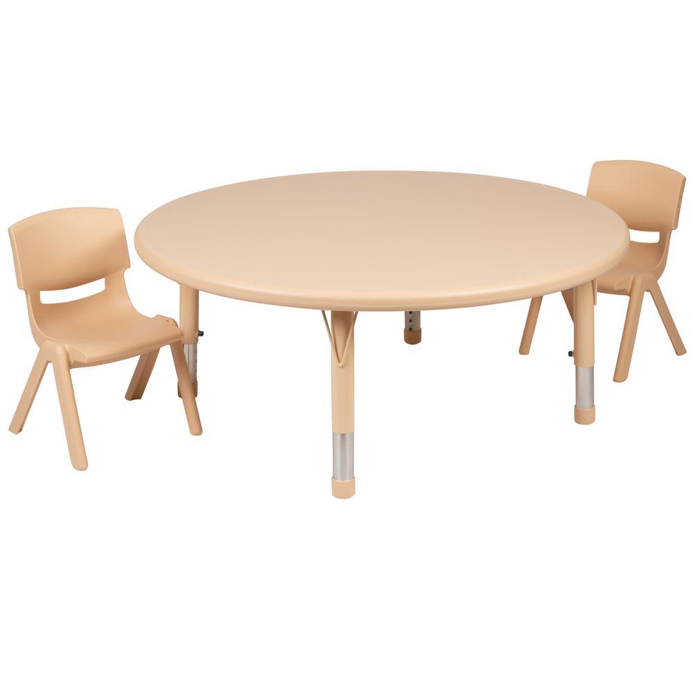 45 Round Natural Plastic Height Adjustable Activity Table Set with 2 Chairs