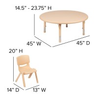 45 Round Natural Plastic Height Adjustable Activity Table Set with 2 Chairs