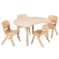 25.125W x 35.5L Crescent Natural Plastic Height Adjustable Activity Table Set with 4 Chairs
