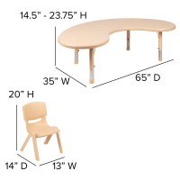 35W x 65L Half-Moon Natural Plastic Height Adjustable Activity Table Set with 4 Chairs