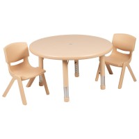 33 Round Natural Plastic Height Adjustable Activity Table Set with 2 Chairs