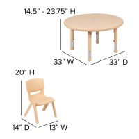 33 Round Natural Plastic Height Adjustable Activity Table Set with 2 Chairs