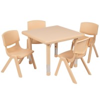 24 Square Natural Plastic Height Adjustable Activity Table Set with 4 Chairs