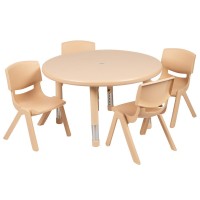 33 Round Natural Plastic Height Adjustable Activity Table Set with 4 Chairs