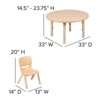 33 Round Natural Plastic Height Adjustable Activity Table Set with 4 Chairs